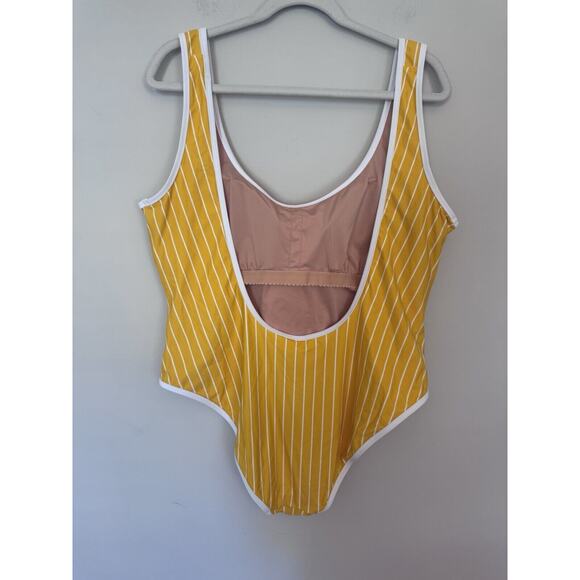 J Crew Scoopneck one-piece swimsuit in Stripe Sunflower Yellow Womens Sz 18 NWT - Picture 3 of 16